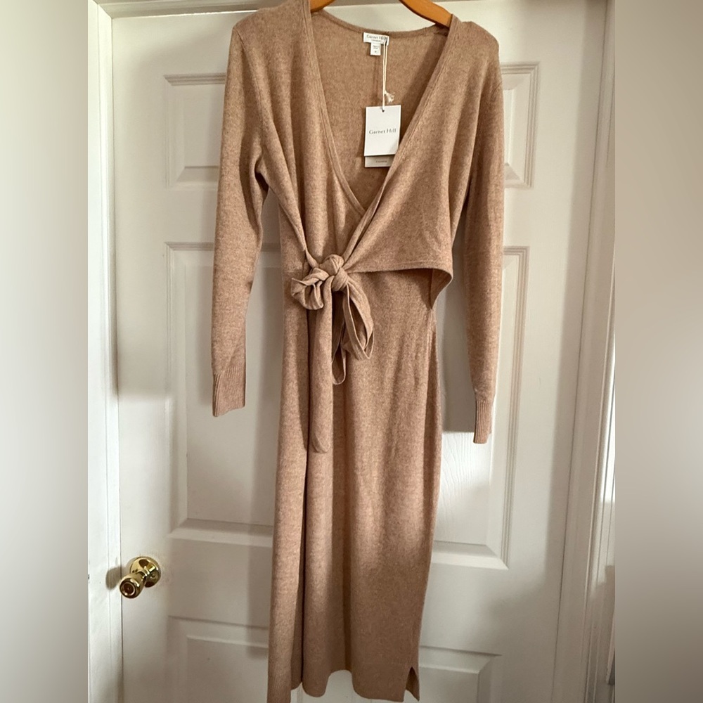 NWT Cashmere Garnet Hill camel  Long Sleeve Knit Dress